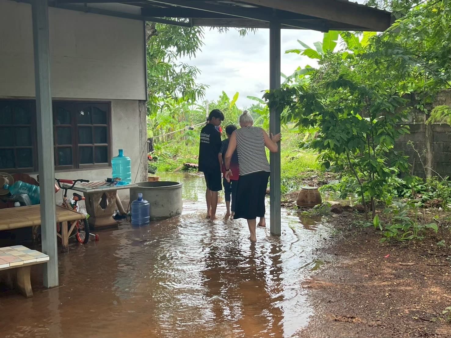 Floodwater across the yard
