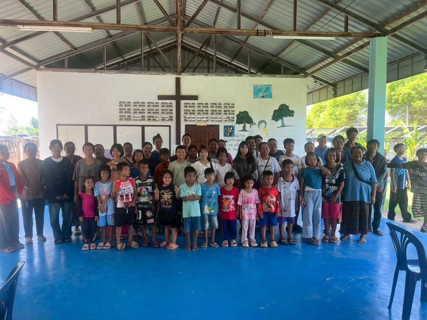 The whole family gathered under the chapel pavilion
